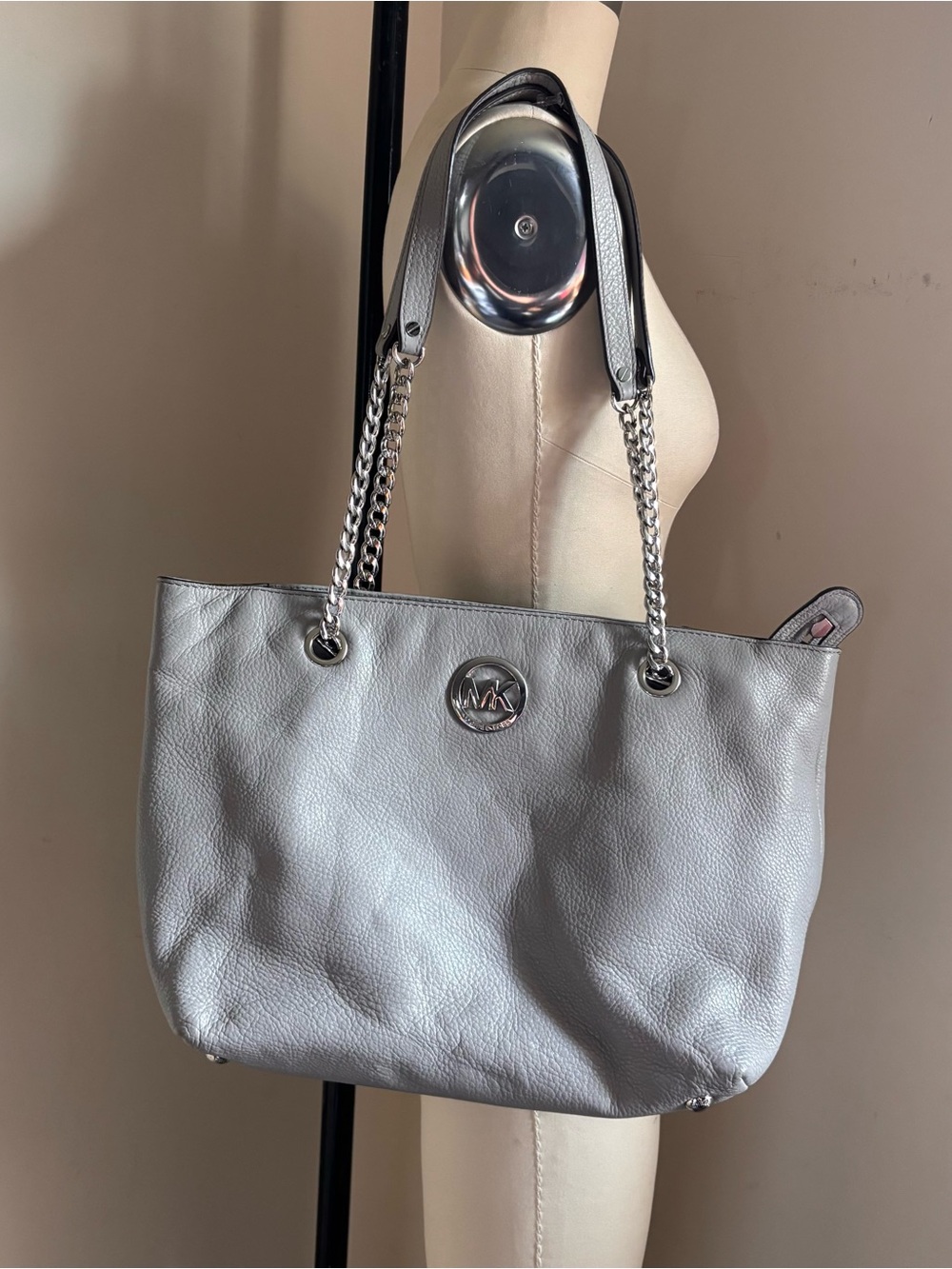 Michael Kors Gray Leather Tote with Chain Handles